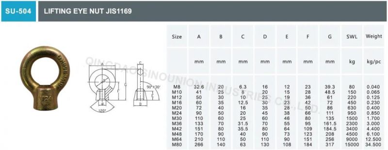 Elec. Galv. DIN580 DIN582 JIS1168 JIS1169 G277 G291 Eye Bolt Eye Nut