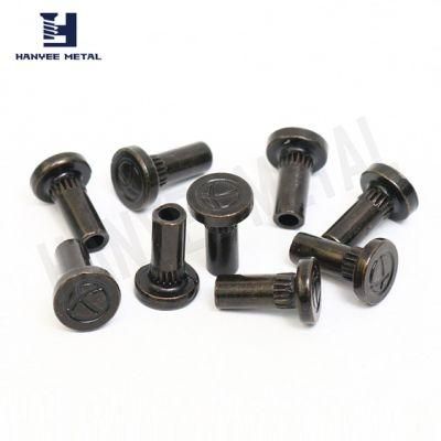 Black Knurl Step Semi-Tubular Rivet with Custom-Made Logo