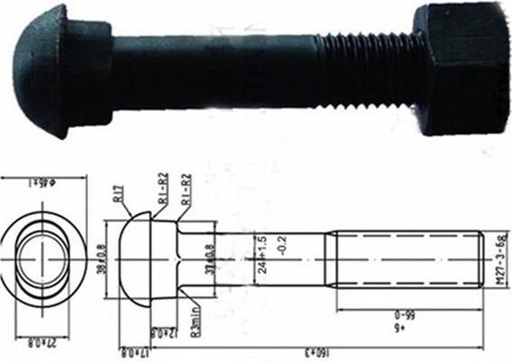 Oxides Black Railway Mushroom Fishtail Bolt with Nuts and Washers