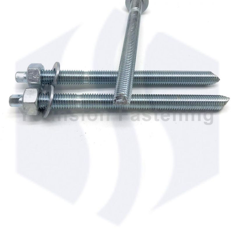 Chemical Stud Anchor Bolt with Hex Nut and Washer 5.8 Grade White Blue Zp