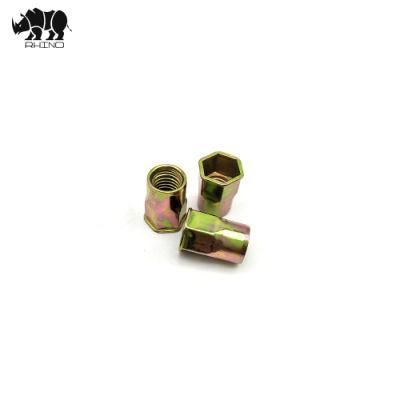 Inch and Metric Size mm, Small Flat Head Internal Hexagon Semi-Hex Body Open End Rivet Nut