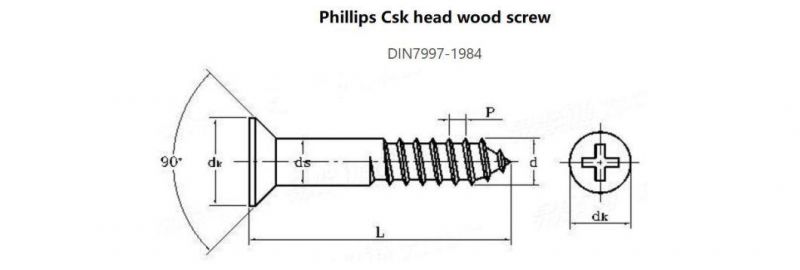 M2.5 M3 M3.5 M4 Flat Head Phillips Drives Wood Screw of Brass Material