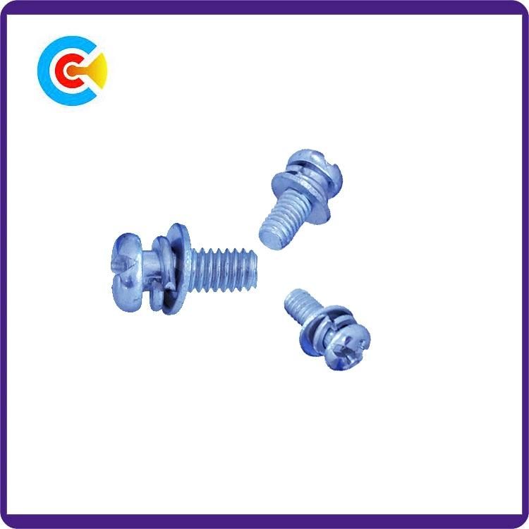 Blue Zinc Stainless Steel Cross/Phillips Pan Head Screws with Gasket/Washer
