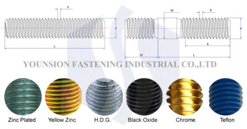 DIN975 DIN976 4.8 8.8 10.9 12.9 SS304 316L ASTM A193 B7 B7m B17 B8 B8m Cl2 A320 L7 L7m Black Plain Natural HDG Galvanized High Strength Threaded Rod Thread Rod