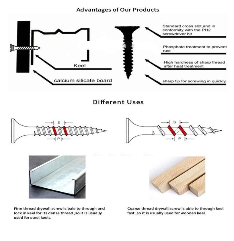 Manufacture C1022A/Q195/Q235/45#/55#/22A Countersunk Head 3.5mm-6.5mm Drywall Screws Bolt and Nuts Gypsum Chipboard Screw