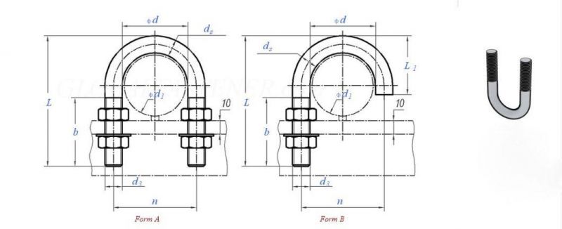 1/4′′-1′′, M10-M24 All-Size U Bolt Pipe Clamp Square U Bolt