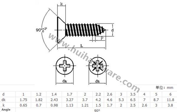 DIN7982 Zinc-Plated Steel Cross Recessed Csk/Flat Head Self-Tapping Screws