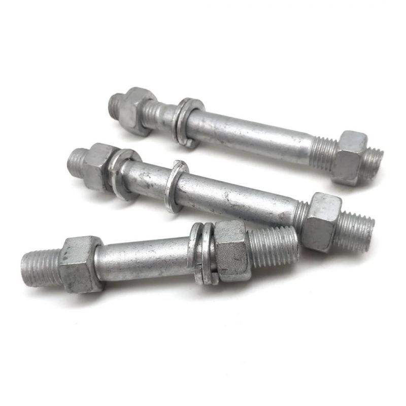 Grade 4.8 6.8 M12 M24 Hot DIP Galvanized Stud Bolt with Nuts and Washers for Power