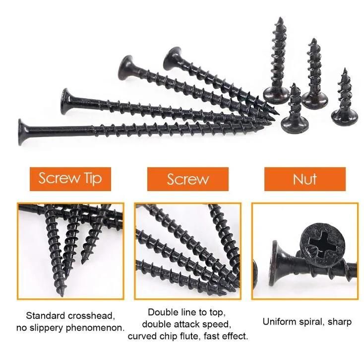 Coarse Thread Drywall Screw with Phillips Drive Black Oxide Finsh