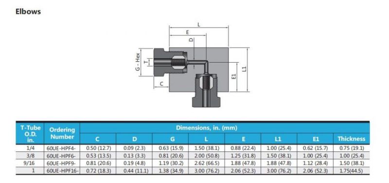 60000psi Ultra-High Pressure Union Elbow Connector Fitting