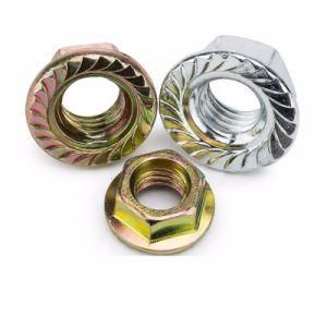 DIN6923 Yellow Plated and White Zinc Palte or Black Hex Flange Cap Serrated Lock Nut