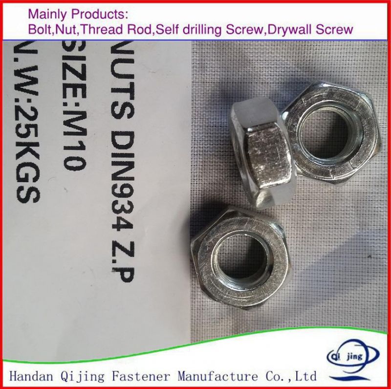 DIN934 Zp Hexagon Nut Carbon Steel Fastener Plain Hex Nut