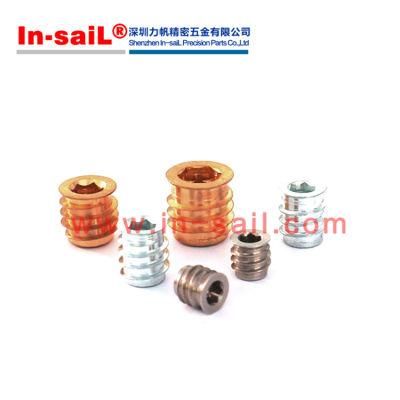 Self-Threading Inserts with Hex Drive -Left Hand Outside Thread and Right-Hand Internal Thread