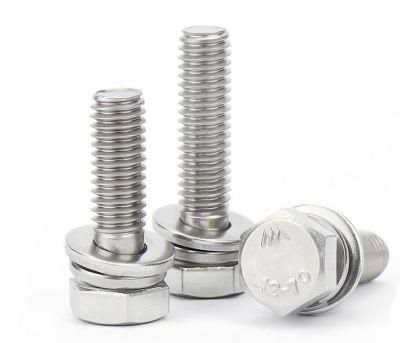304 Stainless Steel Hexagon Head Flat Spring Washer Three Combination Bolt GB9074 17 M16-M20