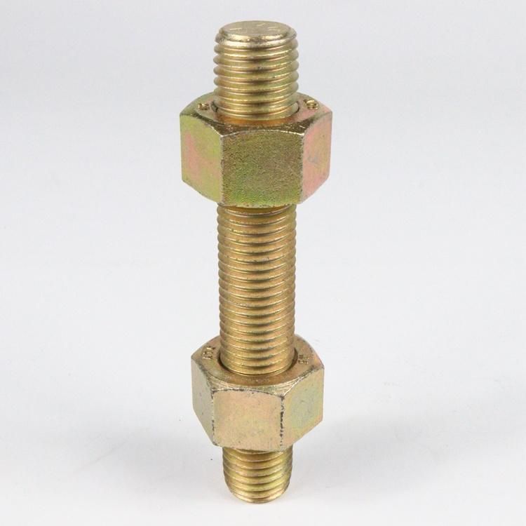 B7 Yellow Zinc Plated Double Ended with 2h Heavy Nuts M25 Stud Bolt