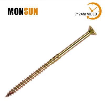 Yellow Zinc Plated Ribbed Csk Head U Thread Shank Phillips/Tx-Star/Square Drive Type 17 Point Multipurpose Wood Screw