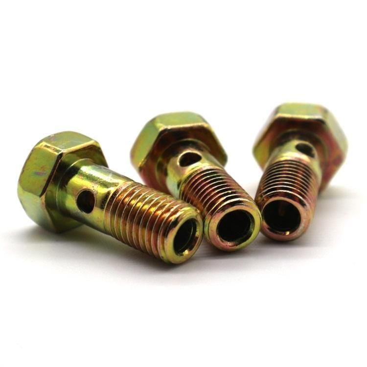 Hydraulic Fitting Hex Head Bolt with Hole Hollow Bolt, Zinc Plated Carbon Steel Hollow Banjo Bolt for Hydraulic Cylinder