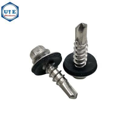 Hex Washer Head Self Drilling Screw with Black EPDM Bond Washer /Roofing Screw Stainless Steel Material