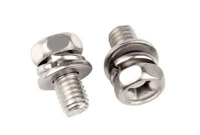 Outer Hexagon Three Combination Screw with Gasket 304 Stainless Steel Elastic Pad Cross Groove Combination Bolt