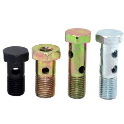 Hydraulic Fitting Hex Head Bolt with Hole Hollow Bolt, Zinc Plated Carbon Steel Hollow Banjo Bolt for Hydraulic Cylinder