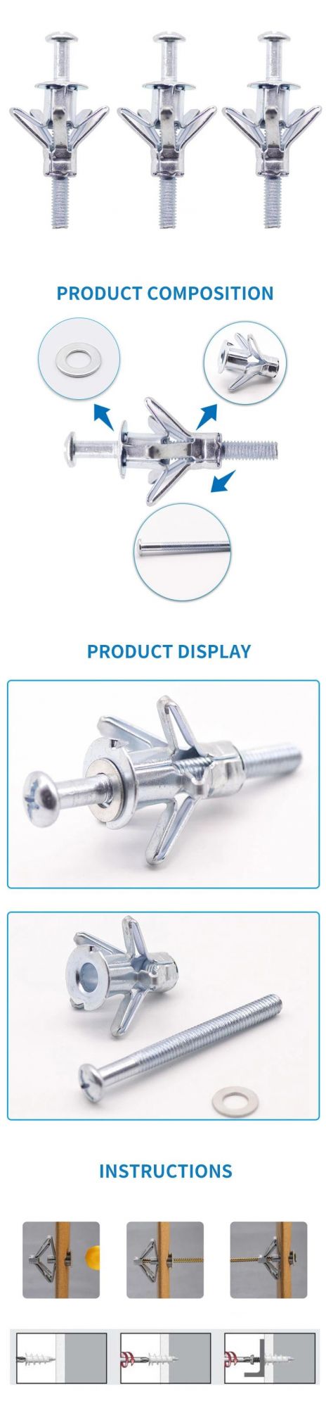 China Wholesale Bulk Packing Zinc Plated Hollow Wall Anchor
