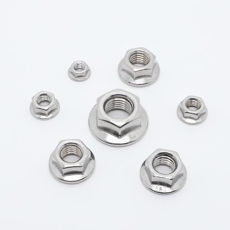 DIN6923 SS304 SS316 M6 M7 M8 M10 Large Hex Flange Nut with Serrated