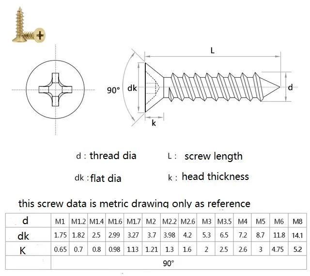 Countersunk Cross Recess Drives Self Drilling Tapping Screw Brass Screw DIN7982