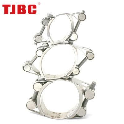 W4 Stainless Steel Heavy Duty Hose Clip, Adjustable Double Bolts and Double Bands Super Pipe Clamp for Automotive, 210-220mm