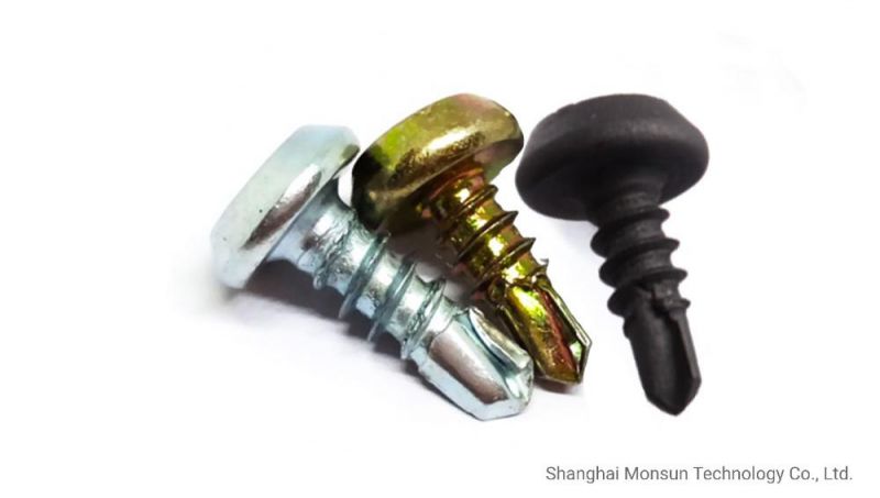 Black Phosphatd Finish / Zinc Plated Phillips Drive Pan Head Drilling Point Framing Screws with Serrations Under Head