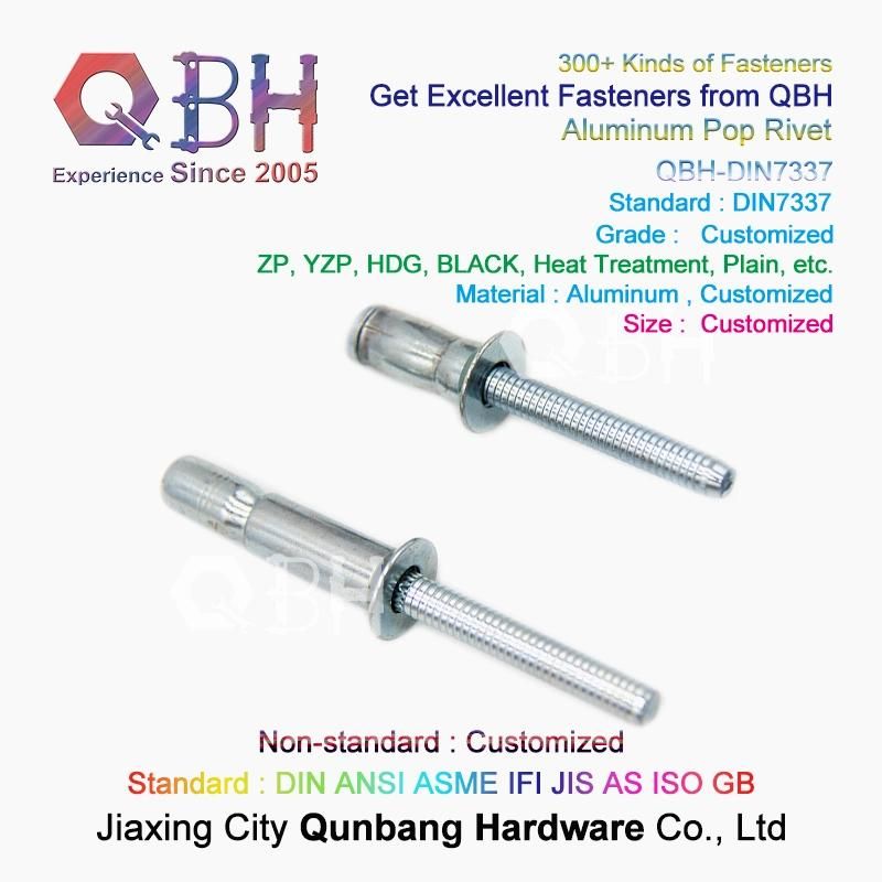 Qbh Customized DIN7337 Aircraft Airplane Plane Use Dome Metal Aluminum/Carbon Steel/Stainless Steel/Brass/Copper Pop Open End Blind Semi Tubular Rivet
