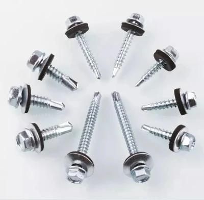 DIN7504 Hex Wahser Head Self Drilling Screws with EPDM Washer, Hex Head Self Drilling Screws with Rubber Washer. Stainless Steel.