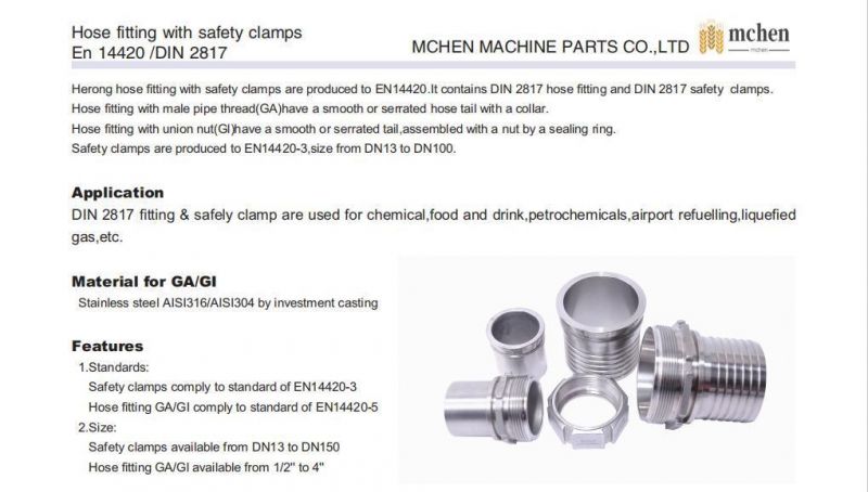 Hose Fitting with Safety Clamps with Bolt and Nut