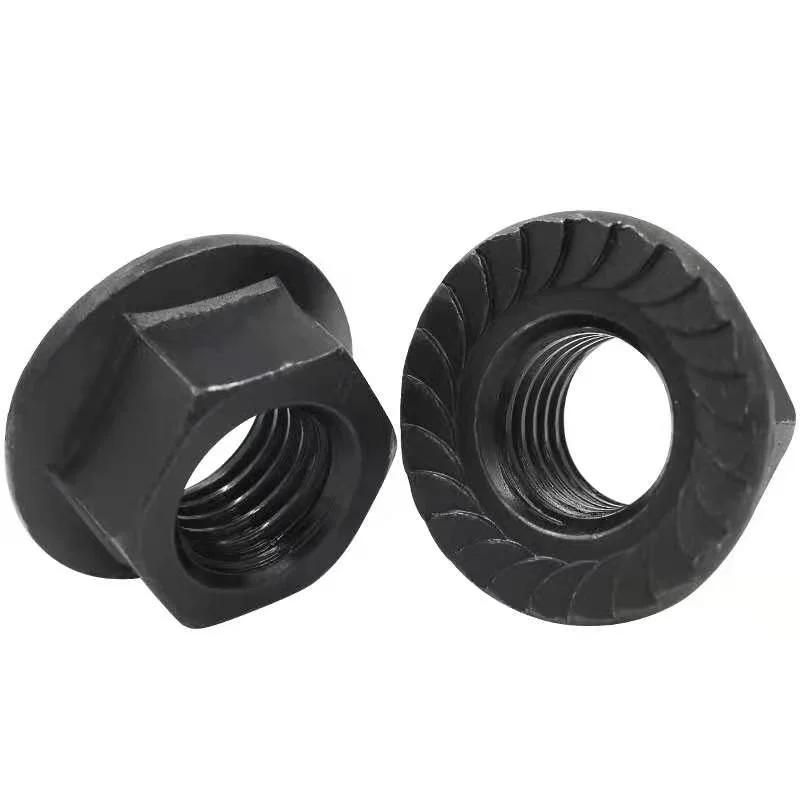 4.8 8.8 Black Carbon Steel Hex Serrated Flange Nuts Hex Lock Nuts DIN6923