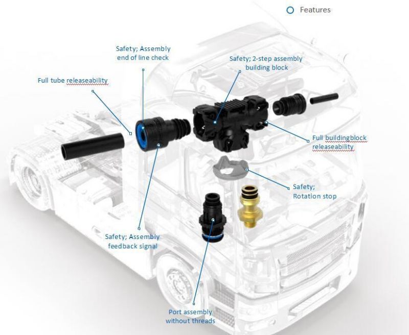 T Type Building Blocks Pneumatic Quick Connector for Trucks