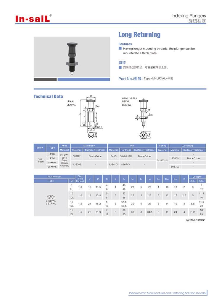 Indexing Plungers - Long-Return Type: Pxal