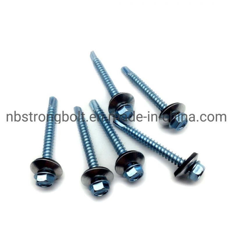 Washer Head with Bonded Washer (METAL/EPDM OD 16 mm) Bsd #3 12- 14 PT Drill Zinc Plated #12-14X2.1/2" Type Ab