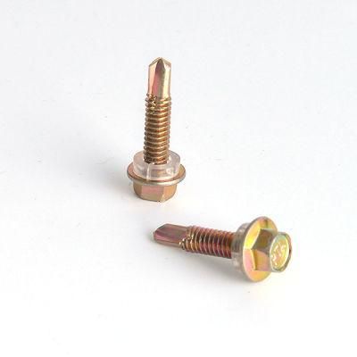 Bright Yellow Zinc Plated Hexagon Head with Plastic Washer Self Drilling Screw