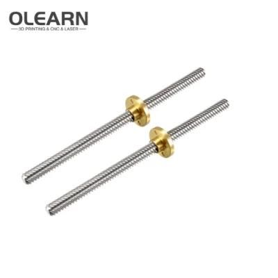 Olearn T8 Od 8mm Pitch 2mm Lead 14mm Stainless Steel Lead Screw Rod with Copper Nut for 3D Printer Z Axis