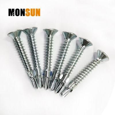 Zinc Plated Phillips Flat Head Drilling Point Wood to Metal Winged Reamer Screws