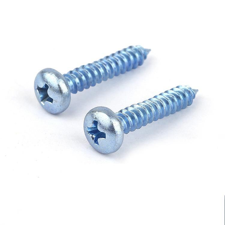 Blue and White Zinc Plated Cross Pan Head Tapping Screw