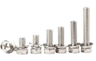 Iron Nickel Plated Cross Recessed External Hexagon Three Combination Screw with Flat Washer Spring Washer Recess Combination Bolt M10-M16