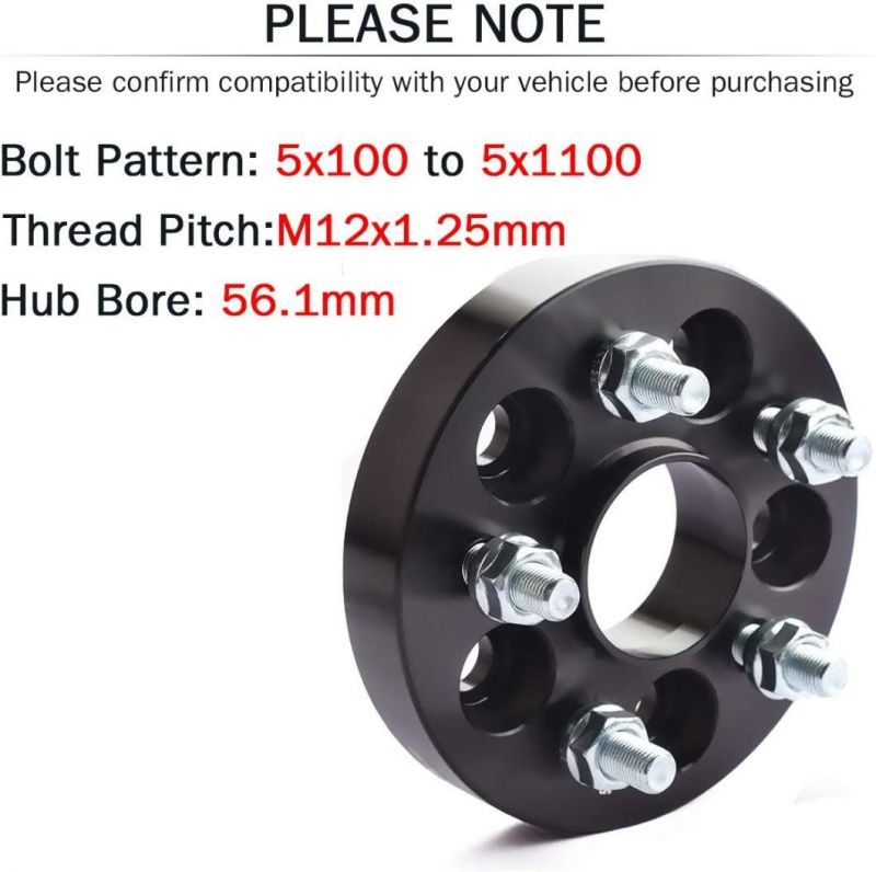 Black 5X100 Wheel Spacers 1" with 56.1mm Hub Bore 12X1.25 Studs