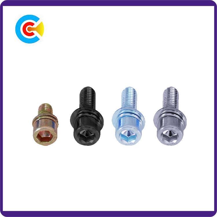 DIN/ANSI/BS/JIS Carbon-Steel/Stainless-Steel 4.8/8.8/10.9 Blue and White Pan Head Combination Screw