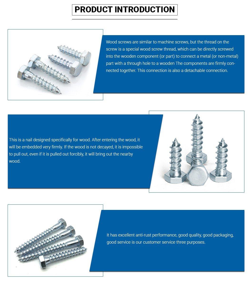 Carbon Steel Blue White Zinc DIN571 M4-M20 Hex Wood Screw