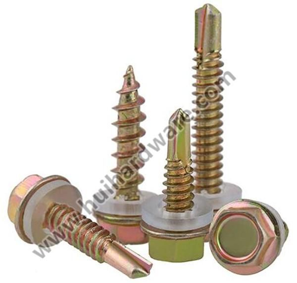 Hex Head Self Drilling Screw EPDM Washer Color Zinc Plated Good Quality Building Material DIN7504