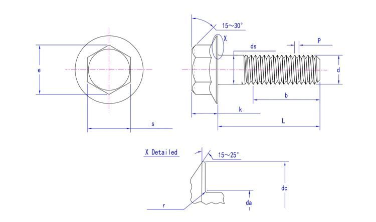 En/ISO/DIN Metric Standard Class 8.8 Hex Flange Head Bolt and Nut, Stainless Steel M6/M8 Hex Flange Bolt with Tooth/Serrated Yellow Zinc Plating