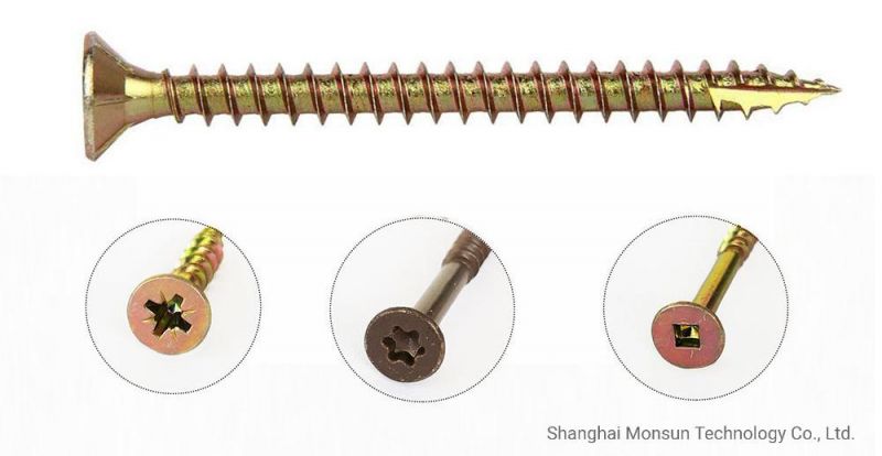 Yellow Zinc Plated Ribbed Csk Head U Thread Shank Phillips/Tx-Star/Square Drive Type 17 Point Multipurpose Wood Screw