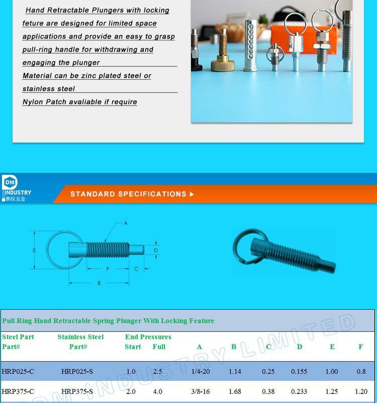 Zinc Plated Spring Loaded Indexing Plunger Pin Wires Hitch Lynch Clevis Detent Ball Lock Safety Quick Release Self Locking Pin Push Button Pin
