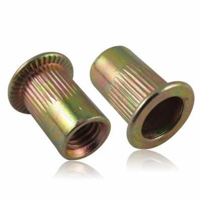 Grade 4.8 Galvanized Steel Knurling Serrated Fixing Open End Flat Head Rivet Nut