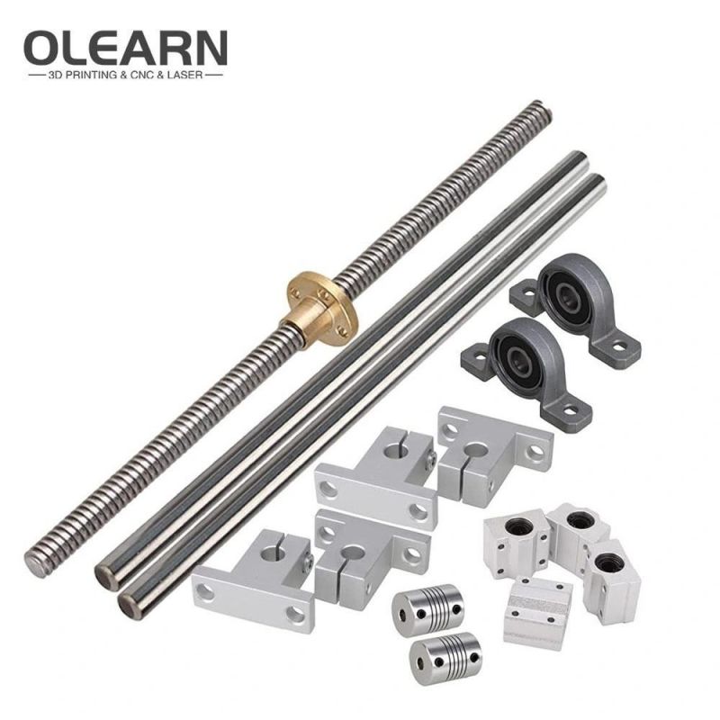 Olearn Industrial Combination, 500mm Horizontal Optical Axis & 2mm Lead Screw Dual Rail Shaft Support Pillow Block Bearings & Flexible Shaft Coupling Set of 15